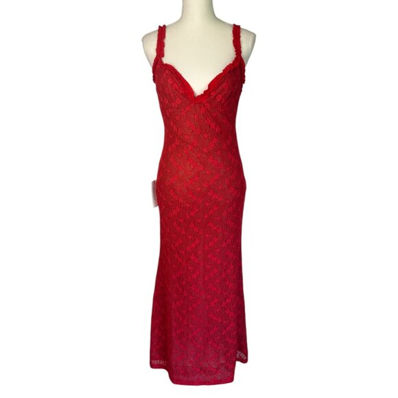 Bardot Alegra Stretch Lace Midi Dress in Fire Red 8 New Womens - Picture 4 of 15